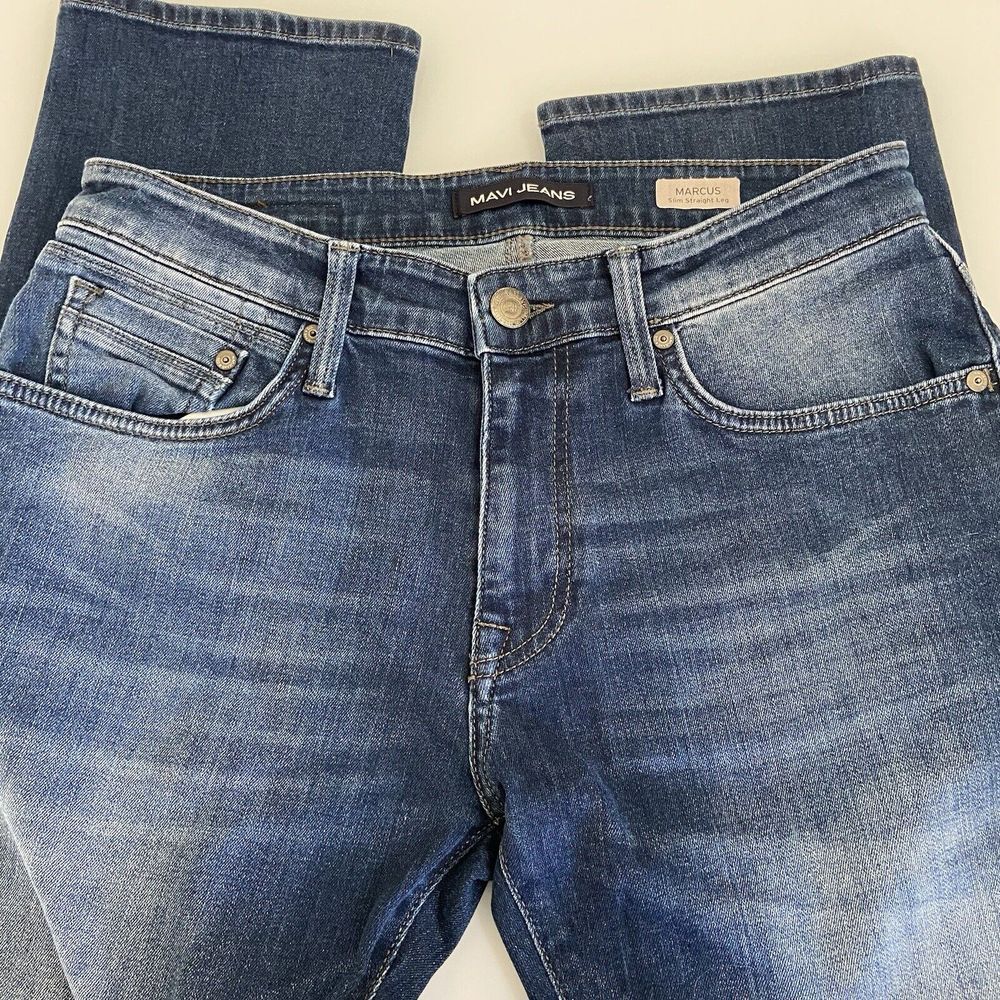 Mavi Jeans Mens 30 x29 Blue Marcus Slim Straight Leg Stretch Pockets Preppy Logo
